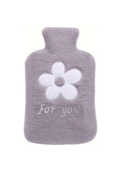 Sıcak Su Torbası Peluş Papatya Desenli Gri 21x13,5x2cm 500 Ml Gri