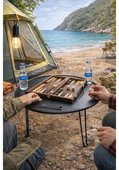 Katlanabilir Kamp Masası Izgaralı Mangal Özellikli Taşınabilir Outdoor Piknik Masa Siyah