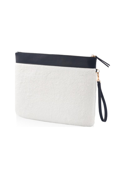 The Mia Peluş Clutch Çanta Beyaz 26x33 CM Beyaz