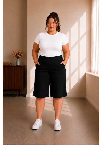 Sngl Tekstil Kadın Büyük Beden Kapri S M L Xl 2xl 3xl 4xl 5xl 6xl 7xl 8xl 9xl Siyah