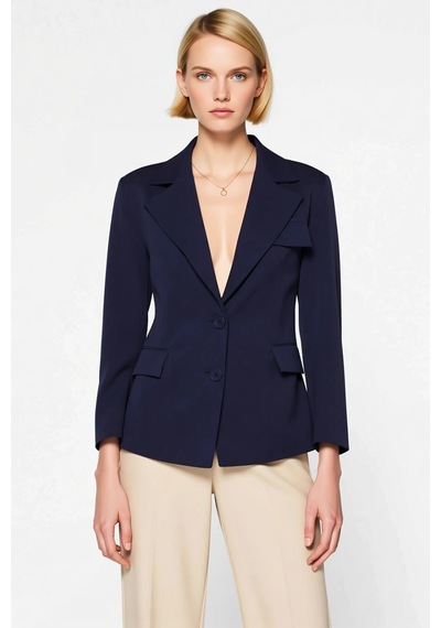 Benerly Kadın Oversize Ceket Yaka Uzun Kol Düz Desenli Blazer Ceket Fonks Lacivert