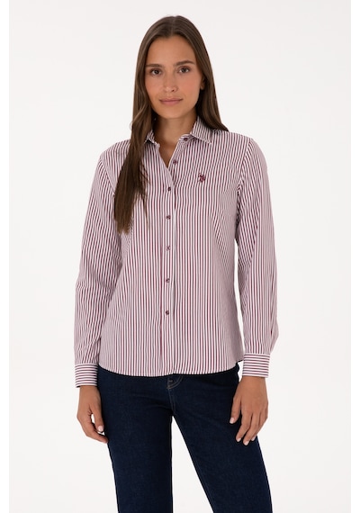 U.S. Polo Assn. Kadın Bordo Çizgili Uzun Kollu Gömlek 50316492-VR177