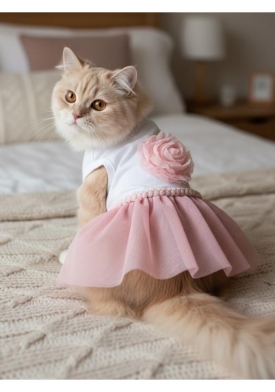 Rosie Pink Tütü Kedi Kıyafeti Pembe Tütülü Elbise Kediler İçin