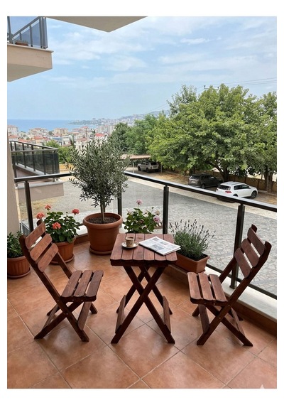 Reyo Wood Premium 2+1 Ahşap Bistro Masa Sandalye Seti Kahverengi