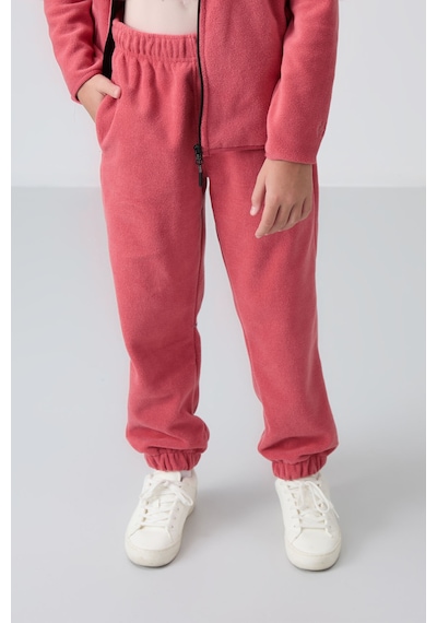 Tommy Life Yaban Gülü Kalın Yumuşak Dokulu Standart Fit Nakışlı Polar Kız Çocuk Eşofman Alt - 75155 Gül