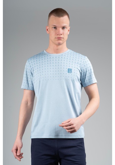 Maraton Regular Erkek Bisiklet Yaka Sisli Mavi T-shirt Sisli Mavi