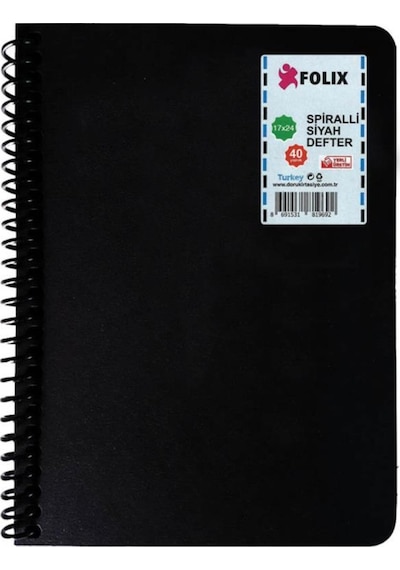 Folix Spiralli Siyah Defter 120 Gr. 17 x 24 CM. 40 Yp. N11.1343
