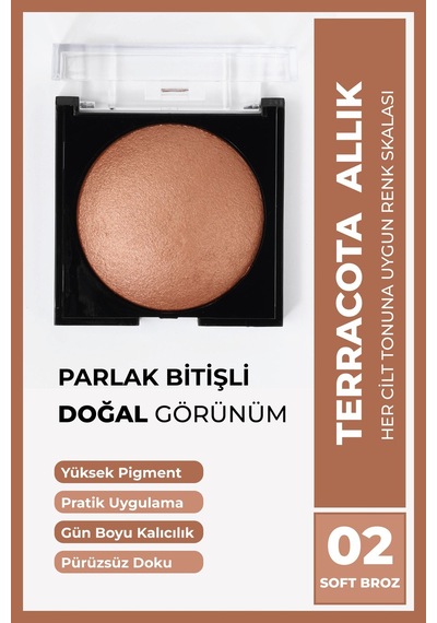 Cocosh She Terracota Allık 10 Gr 02 Soft Bronz, Kolay Dağılım, Topaklanmaz, Ince-pürüzsüz Doku, Canlı Görünüm - 02 Soft Bronz Diğer