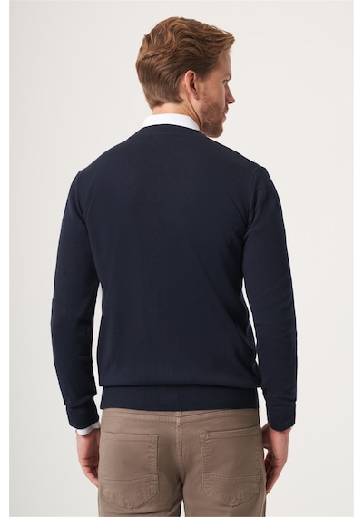İmza Lacivert V Yaka Uzun Kol Örme Comfort Fit Pamuklu Hırka Triko 1012265016