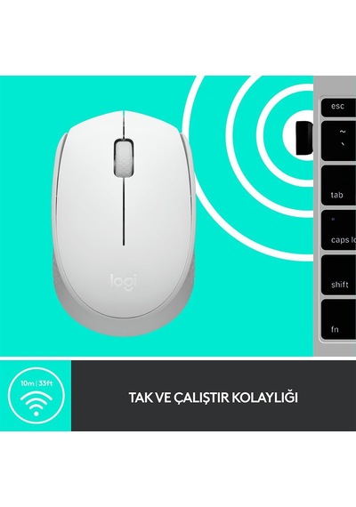 Logıtech 910-006867, M171 White, Usb Nano 2,4g Kablosuz, 1000dpi, Optik, 3 Tuşlu, 12ay Pil Ömrü, Mouse Sc-400