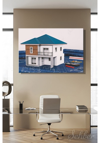 Yatay Tekli Kanvas Tablo Modern Emlak Ofisi İnşaat Gyo Mimarlık Müstakil Ev 3d Render 2226