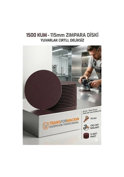 12 Adet 1500 Kum Yuvarlak Cırtlı Zımpara Diski 115 Mm Deliksiz Zımpara Kağıdı 723226 Str-mn346