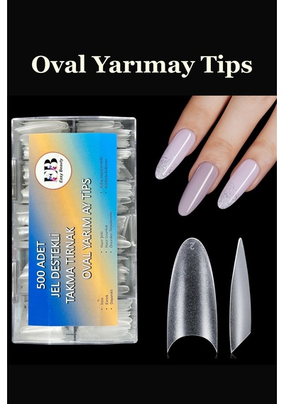 Protez Tırnak 500'lü Jel Orta Oval Yarım Ay Tips Yarımay Beyaz
