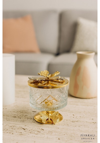 6'lı Ayaklı Gümüş Timeless Cam Magnolia,dondurma Kasesi,kapaklı Reçel Kasesi, Şekerlik, Çerezlik Gold