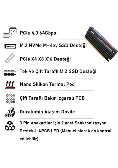 Jeyı Faıth One Argb M.2 Nvme To Pcıe 4.0 X4 X8 X16 Adaptör