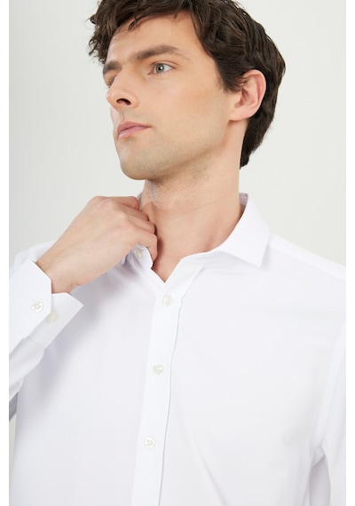 AC&Co / Altınyıldız Classics Erkek BEYAZ Slim Fit Dar Kesim İtalyan Yaka Armürlü Pamuklu Basic Gömlek Beyaz