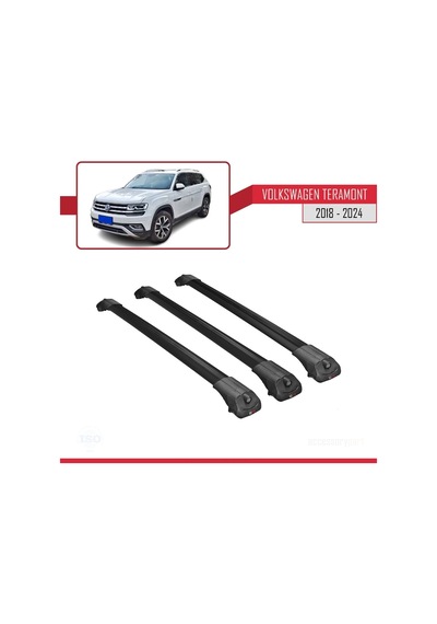 Volkswagen Teramont 2018 Ve Sonrası İle Uyumlu Ace-1 Ara Atkı Tavan Barı Siyah 3 Adet Bar