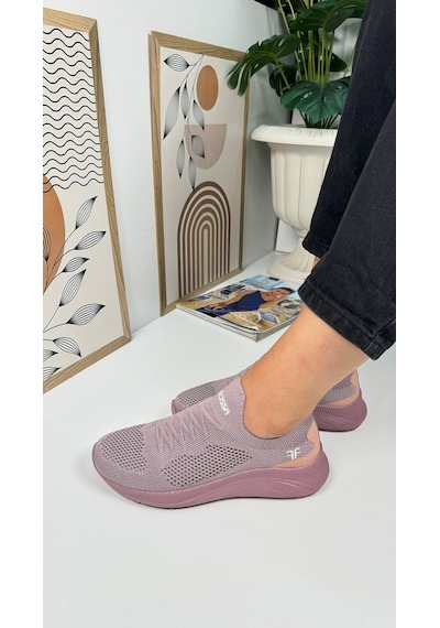 Günlük Unisex Sneaker Slip-on Nefes Alabilen Hafif Yürüyüş Bağcıksız Esnek Spor Ayakkabı 041f Lila