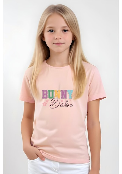 Panios Kids Bunny Baskılı Kız Çocuk Kısa Kollu T-shirt Somon