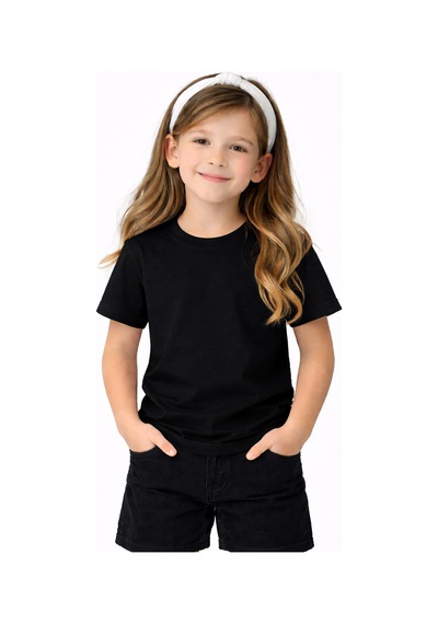 Parti Selesi Unisexs Çocuk Düz Kısa Kollu T-shirt Siyah