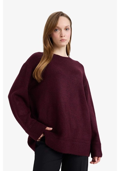 Defacto Loose Fit Bisiklet Yaka Triko Kazak Tunik G7239ax25cwbr504 Bordo-br504