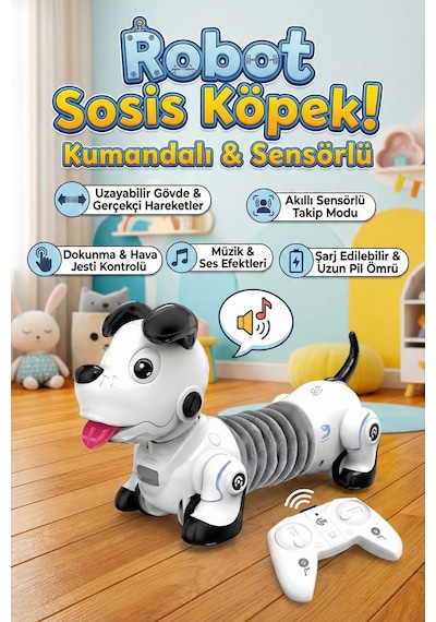 Uzaktan Kumandalı Akıllı Robot Sosis Köpek - Sensörlü, Takip Modlu, Uzayabilen Eğitici Oyuncak Çok Renkli