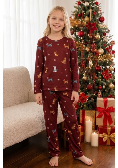 Siyah İnci Yılbaşı Temalı Desenli Termal Kumaşlı Ultra Soft Yumuşak Örme Pijama Takımı 26226904 Bordo