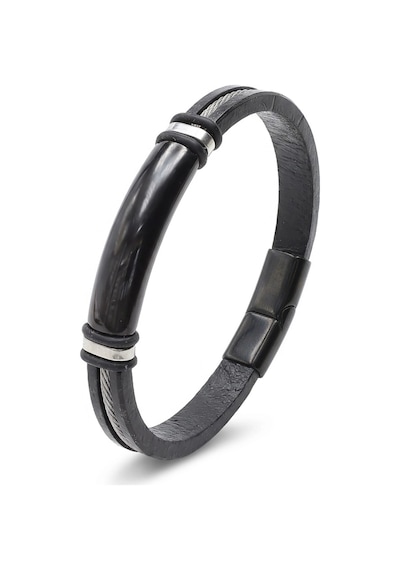 Moncuk Design İsim Yazılabilir Çelik Halatlı Deri Ve Siyah Titanyum Kilit Bileklik 33513b15d1