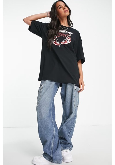 Nike Jordan Flight Women's Oversized T-shirt Kadın Grafik Logo Pamuklu Tişört Siyah