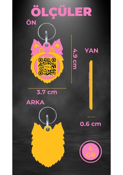 Petjoo 6.Skye Sarı-Pembe Qr'lı Köpek Künyesi