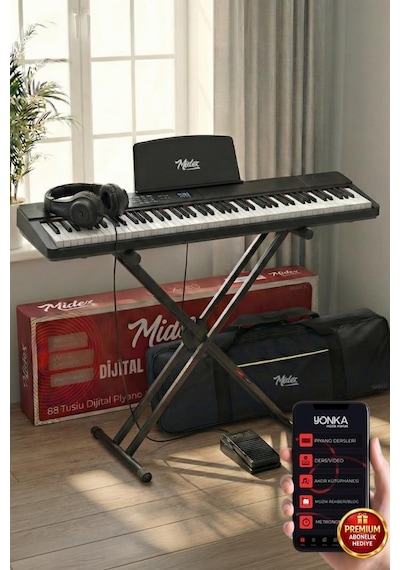Midex Plx-80bkst Taşınabilir Katlanır Dijital Piyano Tuş Hassasiyetli 88 Tuş Bt Stand Sustain Kulaklık Çanta Metod