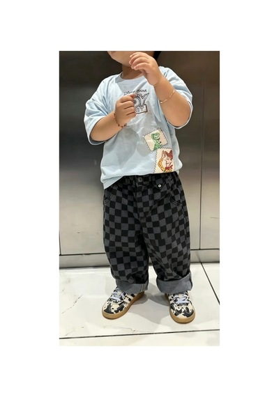 Poala Kids Siyah Gri Damalı Balloon Jeans