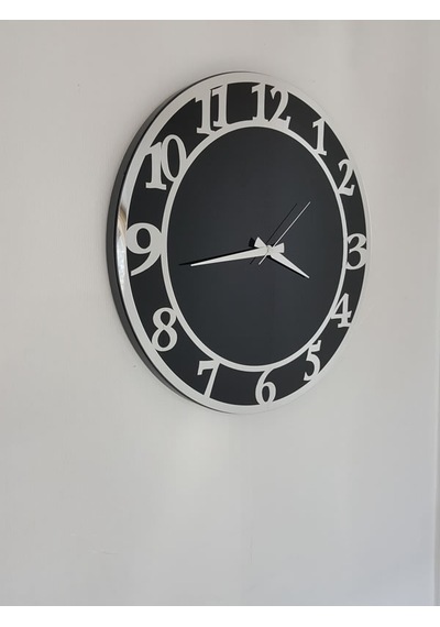 Ayna Denizi Silver Matris Black Model Gümüş Siyah Renk 50 CM Dekoratif Aynalı Duvar Saati Gümüş - Siyah