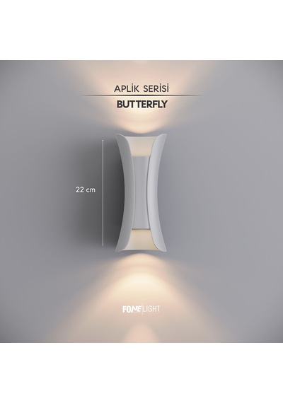 FoneLight Butterfly 22 cm Beyaz Alüminyum LED Duvar Apliği IP65 Dış Mekan Bahçe Balkon Teras Villa Cephe Aydınlatması 3000K