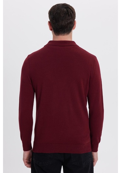 Tudors Erkek Standart Fit Normal Kesim Pamuklu Polo Yaka Bordo Kazak-41883 Bordo