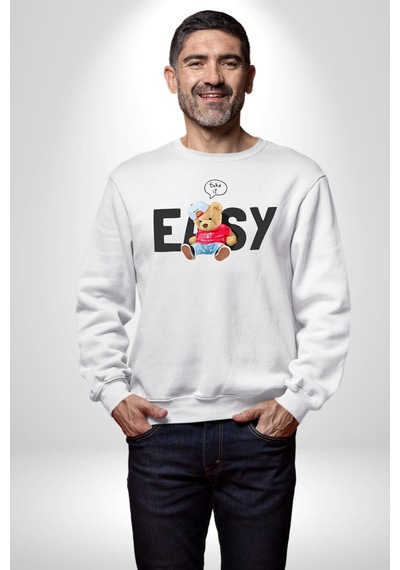 Teddy Boşver Tasarımı Unisex Beyaz Sweatshirt Beyaz