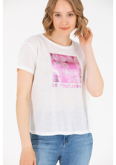 U.S. Polo Assn. Kadın Ekru Bisiklet Yaka Tişört 50265366-VR019