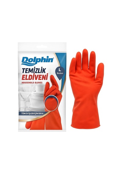 Dolphin Temizlik Eldiveni Kırmızı L Beden 1 Çift 12'li Paket