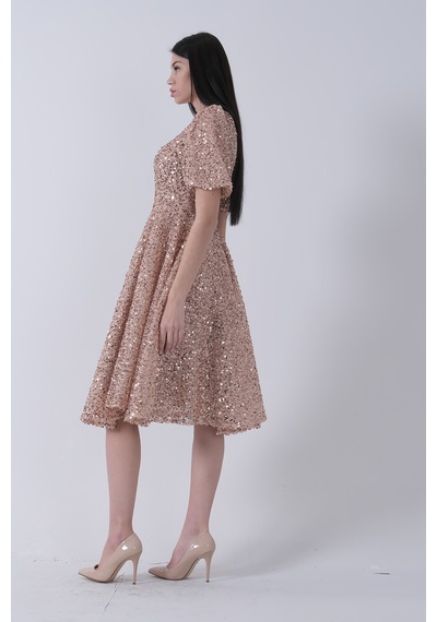 Feminist Gold Pul Payetli Midi Boy Kısakol Abiye 6502498.122 Gold