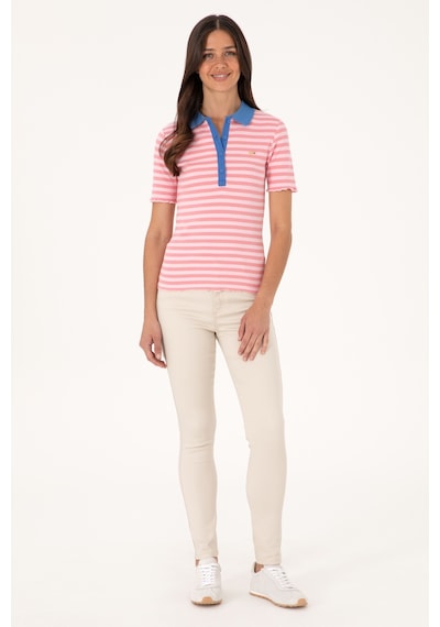 U.S. Polo Assn. Kadın Pembe Çizgili Polo Yaka Tişört 50306031-VR041