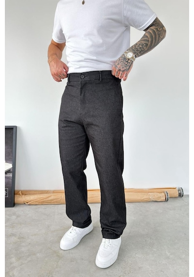 Siyah Premium Dokulu Baggy Kumaş Pantolon