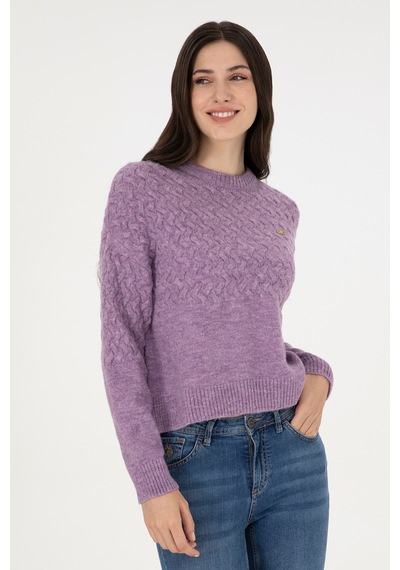 U.S. Polo Assn. Kadın Menekşe Melanj Bisiklet Yaka Kazak 50293156-VR228