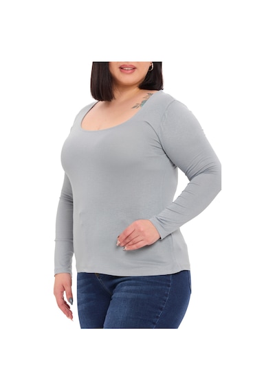 Disentis Büyük Beden U Yaka Uzun Kollu Viskon Açık Gri Body Açık Gri