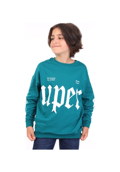 Toontoy Kids Toontoy Erkek Çocuk Baskılı Sweatshirt Petrol Mavi