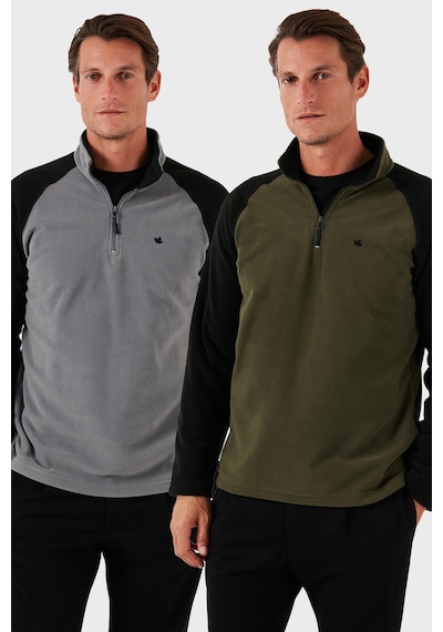 Buratti Slim Fit Yarım Fermuarlı Kışlık Şardonlu 2'Li Paket Erkek Polar 5906055S2 Gri-Haki