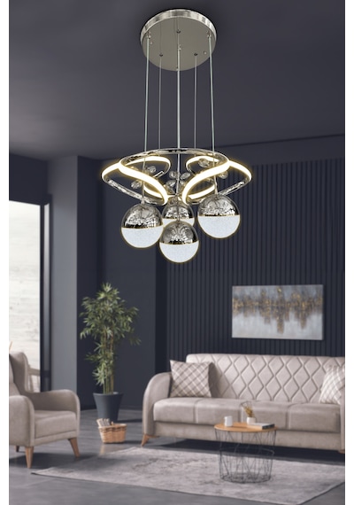 Dron 3 Renk Modern Sarkıt 4 Toplu Led Avize Powerled Ledli Avize - - Kumandasız / Krom Krom