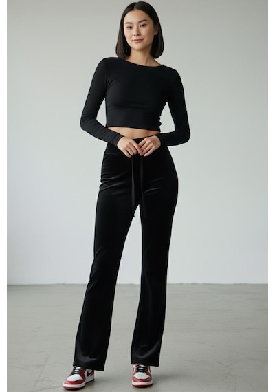 Fit Women Kadife İspanyol Paça Pantolon 4435 Siyah