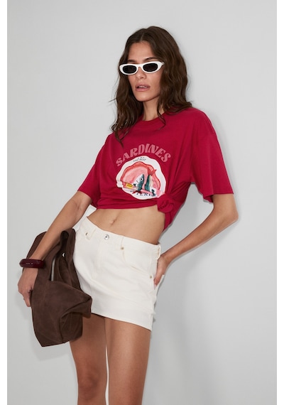Grımelange Sardı Kadın Yumuşak Kumaşlı %100 Organik Pamuklu Baskı Detaylı Kırmızı T-shirt Grımelange Sardı Kadın Yumuşak Kumaşlı %100 Organik Pamuklu Baskı Detaylı Kırmızı T-shirt
