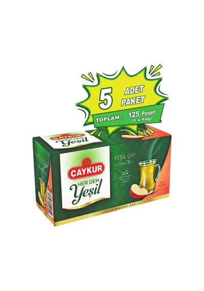 Herdem Yeşil Çay Süzen Poşet Elmalı 1,6gr 25 Adet Beşli Paket