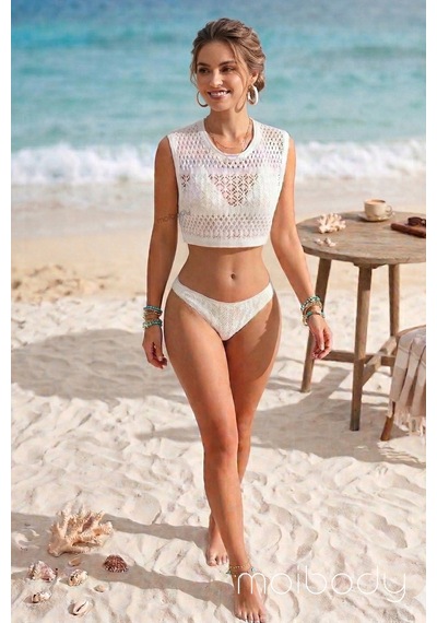 Moibody Kadın Beyaz Delikli Örgü Plaj Bluzu - Bohem Stil Crop Triko Süveter - Bikini Üstü Pareo Beyaz Beyaz Moibody Kadın Beyaz Delikli Örgü Plaj Bluzu - Bohem Stil Crop Triko Süveter - Bikini Üstü Pareo Beyaz Beyaz